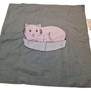 Kussen grijs met roze kat